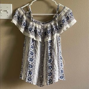 Lucky Brand Women’s Stripe Floral Off Shoulder Top